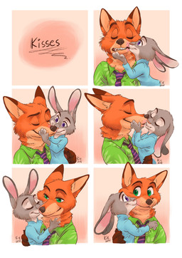 anthro black_nose clothing duo eyes_closed female fur green_eyes grey_body grey_fur kissing long_ears male male/female necktie orange_body orange_fur pink_nose purple_eyes romantic romantic_couple simple_background year saran_kit disney zootopia judy_hopps nick_wilde canid canine fox lagomorph leporid mammal rabbit red_fox true_fox 2016 absurd_res hi_res