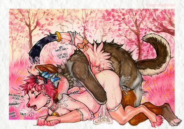 animal_genitalia animal_penis anthro anthro_on_anthro anthro_penetrated anthro_penetrating anthro_penetrating_anthro bell bell_collar bite bite_mark blush bodily_fluids breed_me canine_genitalia canine_penis cherry_blossom clothing collar cum cum_in_vagina cum_inside feathers female female_anthro flower from_behind_position genital_fluids genitals gloves handwear impregnation_request jewelry knotting legwear male male/female male_anthro neck_bite penetration penis plant plap_(sound) prunus_(flower) saliva sex speech_bubble stockings text vaginal vaginal_penetration punyafeathers frekilul punya canid canine canis coyote mammal mustelid musteline silvex stoat true_musteline weasel wolf 2025 english_text hi_res painting_(artwork) traditional_media_(artwork) traditional_painting_(artwork) traditional_watercolor_(artwork) watercolor_(artwork)