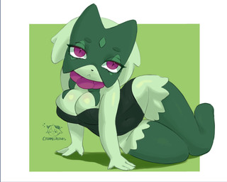 anthro breasts chibi clothing costume female female_anthro solo caramelhooves nintendo pokemon felid generation_9_pokemon mammal meowscarada pokemon_(species) 5:4 absurd_res hi_res