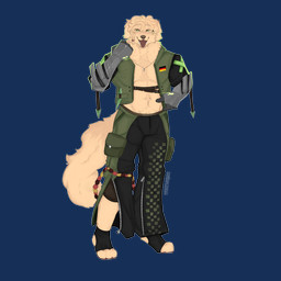 amputee anthro bead belt body_hair braided_hair checkered clothing crystal curly_hair disability flared_pants footwear fur german_flag green_eyes hair happy_trail knee_pads male missing_all_arms pawpads pouch_(clothing) prosthetic prosthetic_arm prosthetic_limb pubes ring ring_necklace smile solo stocky tongue tongue_out topwear underwear unzipped vest yellow_body yellow_fur zipper cerberussenn alois_wulfe_(cerberussenn) bird_dog canid canine canis domestic_dog golden_retriever hunting_dog mammal mixed_breed nordic_sled_dog retriever samoyed spitz 1:1 absurd_res alpha_channel hi_res signature