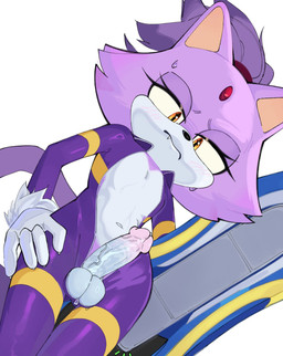 5_fingers anthro balls belly biped black_nose blush blush_lines bodily_fluids claws clothed clothed_anthro clothed_male clothing countershading crossgender dutch_angle erection eyelashes fangs featureless_chest femboy finger_claws fingers forehead_gem ftm_crossgender fur gem genital_fluids genitals glans half-closed_eyes hand_on_hip hand_on_own_hip holding_object humanoid_genitalia humanoid_penis looking_down looking_down_at_self low-angle_view male male_anthro mouth_closed multicolored_body multicolored_clothing multicolored_fur multicolored_jumpsuit multicolored_penis narrowed_eyes navel open_jumpsuit penis penis_poking_out pink_glans pink_penis precum pupils purple_body purple_clothing purple_ears purple_fur purple_jumpsuit purple_tail red_gem simple_background slit_pupils solo standing sweat sweaty_belly sweaty_face tail tan_inner_ear teeth tight_clothing two_tone_body two_tone_clothing two_tone_fur two_tone_jumpsuit two_tone_penis vein veiny_penis white_background white_balls white_body white_claws white_fur white_penis yellow_clothing yellow_eyes yellow_jumpsuit zipper magnetstuff sega sonic_the_hedgehog_(series) blaze_the_cat domestic_cat felid feline felis mammal 2025 hi_res