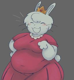 3_fingers anthro belly big_belly big_breasts breasts cheek_spots clothing cosplay cotton_tail crossover_cosplay crown dress emanata eyes_closed female fingers front_view fur gem grey_background hair hand_on_hip headgear navel_outline open_mouth open_smile overweight overweight_anthro overweight_female pink_clothing pink_dress simple_background smile solo thick_thighs tight_clothing tight_dress whiskers white_body white_fur white_hair wide_hips oofmasterxd mario_bros nintendo princess_peach lagomorph leporid mammal rabbit 2025 crossover hi_res portrait shaded three-quarter_portrait