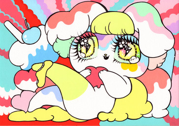 anthro bangs blonde_hair blunt_bangs cherry chibi clothed clothing dessert dripping dripping_markings eyelashes female floppy_ears food fruit glistening glistening_eyes hair heart_symbol ice_cream inner_ear_fluff kemono leg_markings markings panties panties_down partially_clothed plant smile socks_(marking) solo sparkles sparkling_eyes starry_eyes superflat tuft underwear underwear_down white_body yurie_sekiya canid canine canis domestic_dog mammal painting_(artwork) traditional_media_(artwork) traditional_painting_(artwork) traditional_watercolor_(artwork) watercolor_(artwork)