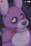 anthro blood bodily_fluids bow_(feature) bow_tie fur looking_at_viewer machine male nightmare_fuel on_model pink_body pink_fur red_eyes slime solo tears cuteosphere five_nights_at_freddy's scottgames bonnie_(fnaf) animatronic lagomorph leporid mammal rabbit robot