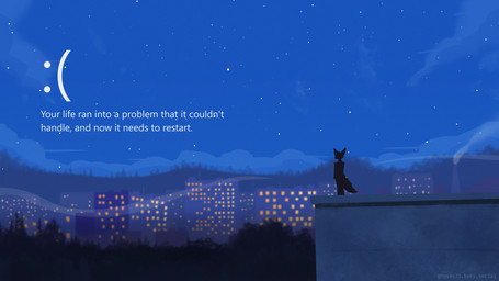 anthro biped building city cityscape detailed_background emoji forest fur lights looking_afar looking_away male on_the_edge outside plant sad sky solo standing star starry_sky suicidal_ideation tail text tree wind novav33 avery_(suheugene) canid canine fennec_fox fox humanoid mammal true_fox 16:9 4k absurd_res english_text hi_res watermark widescreen