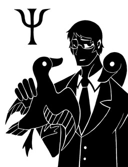 5_fingers ambiguous_gender avian_feet beak clothed clothed_human clothed_male clothing eyewear feathered_wings feathers feet feral fingers front_view glasses group hair holding_feral larger_human larger_male looking_at_viewer male membrane_(anatomy) necktie short_hair silhouette simple_background size_difference smaller_ambiguous smaller_feral suit symbol toes trio webbed_feet white_background wings sunnyclockwork scp_foundation simon_glass anatid anseriform avian bird duck human mammal 2015 black_and_white digital_drawing_(artwork) digital_media_(artwork) half-length_portrait hi_res monochrome portrait