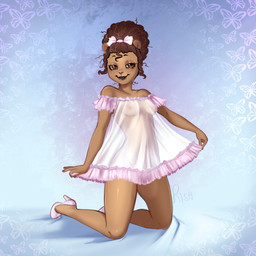 accessory anthro bow_ribbon breasts brown_eyes brown_hair clothed clothing curly_hair dress female hair hair_accessory hair_bow hair_ribbon high-heeled_shoes no_underwear pajamas ribbons solo translucent translucent_clothing translucent_dress risa_mau bear mammal hi_res
