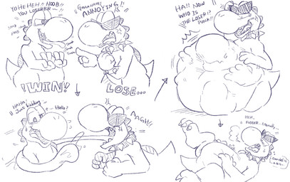 3_toes 4_fingers ambiguous_anthro ambiguous_gender ambiguous_pred ambiguous_prey annoyed anthro anthro_pred anthro_prey armband belly belly_squish big_belly big_nose biped bloated bodily_fluids body_outline breath claws cloud_emanata collar cross-popping_vein cute_fangs death dialogue digestion directional_arrow duo emanata eyewear face_imprint fangs fatal_vore featureless_crotch feet fingers four_frame_sequence fully_inside glasses half-closed_eyes hand_imprint hand_on_belly hand_on_own_belly head_ridge holding_eyewear holding_glasses holding_object huge_belly imprint inner_monologue insult insulting_another lifting_glasses long_tongue looking_at_another looking_at_belly looking_at_own_belly looking_at_self looking_down looking_down_at_belly looking_down_at_self lying lying_on_ground mocking monotone_background mostly_nude_ambiguous mostly_nude_anthro narrowed_eyes on_back on_ground one_eye_half-closed open_mouth open_smile oral_vore prehensile_tongue regret round_nose saliva saliva_on_tongue saliva_splatter same_size_vore semi-anthro sequential_arrow simple_background smile smug soft_vore sore_loser spiked_armband spiked_collar spikes squish sunglasses sweat sweatdrop talking_to_another talking_to_pred talking_to_prey tapering_tail teeth text thinking thought_bubble toe_claws toes tongue tongue_around_body tongue_out tongue_wrap vore white_background sabamiso_(sabamasasix) mario_bros nintendo noob super_mario_rpg_legend_of_the_seven_stars boshi dinosaur prehistoric_species reptile scalie yoshi 2025 absurd_res digital_drawing_(artwork) digital_media_(artwork) english_description english_text hi_res japanese_description monochrome sequence sketch