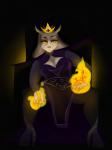 alternate_universe anthro breasts chair cleavage clothed clothing crown eyelashes female fire footwear frown fur furniture headgear high_heels horn long_ears mature_anthro mature_female queen red_eyes royalty shoes sitting solo throne white_body white_fur yellow_sclera laureldraws swapfell underfell underswap undertale undertale_(series) toriel toriel_(underfell) boss_monster_(undertale) bovid caprine mammal hi_res