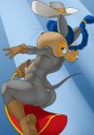 anthro big_breasts bouncing_breasts breasts bull_riding butt female fur googly_eyes grey_body grey_fur pasties solo creatiffy mammal murid murine rat rodent hi_res