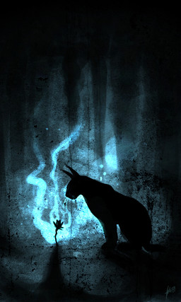 ambiguous_gender dark feral flower glowing plant realistic silhouette simple_background solo johis caracal caracal_(genus) felid feline mammal 3:5 dark_theme restricted_palette