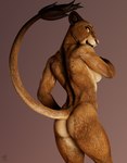 anthro athletic butt female fur multicolored_body multicolored_fur muscular muscular_female nude orange_body orange_eyes orange_fur simple_background solo two_tone_body two_tone_fur thirteeenth jorie_(thirteeenth) felid lion mammal pantherine 3d_(artwork) digital_media_(artwork)