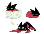 animal_behavior anthro black_body black_fur box cape clothing container digitigrade feathers fur green_eyes male pounce red_clothing solo jamong_yanggang cartoon_network mao_mao:_heroes_of_pure_heart sheriff_mao_mao_mao domestic_cat felid feline felis mammal hi_res