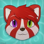 ambiguous_gender fur green_eyes heterochromia multicolored_body multicolored_fur pattern_background purple_eyes simple_background solo two_tone_body two_tone_fur mytigertail zakurei ailurid mammal red_panda 2016 signature