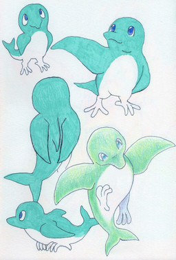 ambiguous_gender feral fin flying front_view looking_aside looking_up side_view simple_background smile solo tail wings teochronico fin_fin_on_teo_the_magic_planet fin_fin aquatic avian bird cetacean dolphin hybrid mammal toothed_whale 2025 hi_res traditional_media_(artwork)