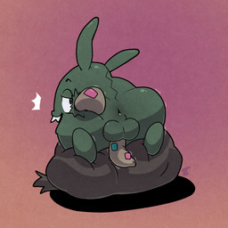 ambiguous_gender anus bag balls big_bag big_butt butt emanata feet feral flash_emanata genitals male not_furry penis presenting presenting_anus smile smiling_at_viewer solo teeth trash_bag argon_vile nintendo pokemon generation_5_pokemon pokemon_(species) trubbish hi_res