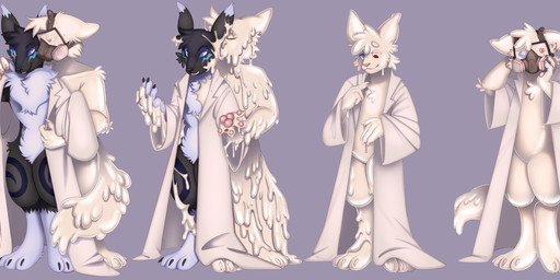 absorption_vore anthro clothing coat duo gas_mask lab_coat latex male male/male mask pawpads paws slime topwear transformation vore gnolub kisha_(artist) changed_(video_game) dr._k_(changed) canid canine canis domestic_cat felid feline felis goo_creature mammal wolf comic hi_res