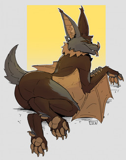 anthro bat_ears bat_nose biped blep brown_body brown_fur butt claws eyes_closed finger_claws fur grey_body grey_fur happy male membrane_(anatomy) membranous_wings multicolored_body multicolored_fur nude_anthro nude_male pawpads paws scut_tail short_tail smile solo tail tan_body tan_fur toe_claws tongue tongue_out winged_arms wings dreycothewyrm bat mammal 2026 digital_media_(artwork) hi_res