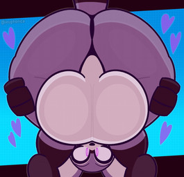 against_surface anthro ass_on_glass backsack balls bent_over big_balls big_butt butt butt_focus femboy fur genitals glass heart_symbol huge_balls looking_back male male_anthro nude on_glass presenting presenting_hindquarters purple_body purple_eyes purple_fur solo tail thick_thighs wide_hips euphorica indigo_park rambley_raccoon mammal procyonid raccoon 2026 aliasing binary_drawing compression_artifacts digital_drawing_(artwork) digital_media_(artwork) hi_res