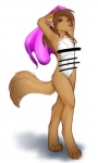 anthro breasts brown_body brown_fur brown_hair casual_nudity censor_bar female fur hair long_hair looking_at_viewer multi_nipple nipples nude small_breasts solo tail towel conditional_dnp tom_fischbach freefall_(webcomic) florence_ambrose bowman's_wolf canid canine canis mammal red_wolf wolf 3:5 censored colored_sketch sketch