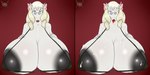 anthro areola areola_slip big_breasts black_clothing black_nipples black_topwear blonde_hair bodily_fluids breasts clothed clothing cum cum_on_breasts cum_on_face cum_on_tongue eyelashes eyewear female front_view genital_fluids glasses green_eyes hair huge_breasts hyper hyper_breasts lips logo looking_at_viewer narrowed_eyes nipples one_eye_closed puffy_areola red_background red_lips round_glasses simple_background skimpy solo tongue topwear white_body romman08 equid equine horse mammal 2019 artist_logo bust_portrait dated hi_res multiple_images portrait