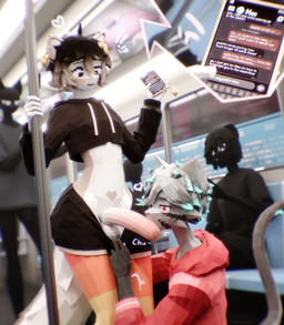 anthro balls big_penis black_bottomwear black_clothing black_crop_top black_hair black_hoodie black_shirt black_shorts black_topwear blue_claws blue_hair_tips blurred_background bodily_fluids bottomwear chat claws clothed clothing crop_top cropped_hoodie dark_hair dark_markings duo embarrassed facial_markings femboy femboy/femboy foreskin fur genital_fluids genitals glowing glowing_claws glowing_eyes glowing_hair_tips gold_(metal) gold_jewelry gradient_hair grey_body grey_fur grey_hair hair head_markings hoodie humanoid_genitalia humanoid_penis jewelry kissing legwear looking_at_another looking_down looking_down_at_another looking_down_at_partner low_poly male male/male markings message_feed multicolored_clothing multicolored_legwear multicolored_thigh_highs observer oral partially_clothed penis penis_kissing phone_screen pink_clothing pink_eyes pink_hoodie pink_topwear precum public public_nudity rainbow_clothing rainbow_legwear rainbow_thigh_highs sex shirt shorts subway surprise_sex text thigh_highs topwear white_body white_fur pestbudmax max_(pestbudmax) rudy_(katsucoffee) domestic_cat felid feline felis mammal 3d_(artwork) absurd_res digital_media_(artwork) english_text hi_res