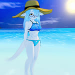 abs anthro bikini bikini_bottom bikini_top blinking blue_hair blush bottomwear clothing eyewear female first_person_view glasses hair hat headgear headwear heart_cutout pale_skin pattern_bottomwear pattern_clothing sea shy smile solo striped_bottomwear striped_clothing stripes sun sun_hat swimwear tail tail_motion tailwag two-piece_swimsuit water whiskers wiggle yellow_eyes hibby3d voices_of_the_void cecilia_(hibby3d) ariral 1:1 3d_(artwork) 3d_animation animated cool_colors digital_media_(artwork) hi_res loop no_sound short_playtime webm