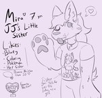 anthro big_feet character_bio clothed clothing feet female pacifier text young young_anthro young_female v3nomdr3nch bluey_(series) mira_(v3nomdr3nch) canid canine canis mammal wolf character_name english_text hi_res model_sheet sketch