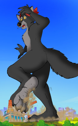 4_fingers 4_toes anthro arm_tuft bent_leg bent_legs black_body black_eyes black_finger_claws black_fur black_nose black_toe_claws blue_sky building building_destruction butt butt_tuft casual_nudity cheek_tuft chest_tuft city claws clothing cracked_ground curling_tail destruction dirt dirty dirty_feet dust dust_cloud elbow_tuft facial_tuft factory fangs feet finger_claws fingers fluffy fluffy_tail foot_fetish foot_focus fur glance glancing_back grass grey_body grey_chest grey_fur grey_underbelly headgear headgear_only headkerchief headkerchief_only headwear headwear_only humanoid_feet humanoid_hands humanoid_heel kerchief kerchief_only knee_tuft leg_tuft lines_drawn low-angle_view macro male mostly_nude multicolored_body multicolored_fur nervous nude oh_crap open_mouth outdoor_nudity outside paws plant plantigrade pose public public_nudity rampage rear_view red_headkerchief red_kerchief sand skin_folds sky soles solo stomping surprised tail teeth toe_claws toes tree tuft two_tone_body two_tone_feet two_tone_fur uhoh walking whiskers wide_hips yellow_sclera jackthemacrofox lupine_assassin canid canine canis mammal wolf 2022 colored digital_drawing_(artwork) digital_media_(artwork) hi_res pinup shaded