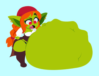 abdominal_bulge ambiguous_gender ambiguous_prey belly big_belly boots braided_hair breasts cleavage clothed clothing fangs female female_pred footwear gold_(metal) gold_jewelry green_body hair hand_on_belly huge_belly humanoid_pointy_ears humanoid_pred hyper hyper_belly jewelry kerchief medium_breasts navel not_furry open_mouth orange_hair overweight overweight_female overweight_humanoid panties pointy_ears red_eyes shoes shortstack size_difference smaller_pred solo teeth underwear vore wide_hips smuggoblin goblin humanoid 2026 digital_drawing_(artwork) digital_media_(artwork) hi_res