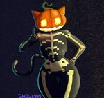 anthro bodysuit bone clothing costume female female/female food for_a_head fruit halloween_costume holidays jack-o'-lantern jumpsuit plant pumpkin pumpkin_head simple_background skeleton skinsuit solo tight_clothing ghous117 epic_games fortnite halloween felid feline mammal object_head hi_res