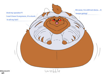 belly big_belly big_butt blush brown_body brown_fur butt clothing fat_neck female feral front_view fur huge_belly hyper hyper_belly immobile inflation looking_at_viewer lying morbidly_obese obese on_front one_eye_closed overweight overweight_female paws simple_background solo spacesuit tongue tongue_out torn_clothing weight_gain white_background oliverdonut212 guardians_of_the_galaxy marvel cosmo_(marvel) canid canine mammal 2025 hi_res