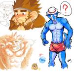 anthro banana blue_body blue_fur bulge clothed clothing detailed_bulge erection erection_under_clothing food fruit fur genital_outline male nipples penis_outline plant simple_background beaugilliam humbuged beau_(bo-gilliam) canid canine canis haplorhine mammal monkey primate wolf 1:1 2008 artist_collaboration