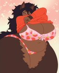 anthro belly big_breasts black_hair black_nose bottomwear bow_bra bow_panties bow_underwear bra breasts brown_body brown_fur clothing curvy_figure female fur hair heterochromia huge_breasts huge_thighs hyper hyper_thighs looking_at_viewer overweight overweight_female panties pattern_bottomwear pattern_bra pattern_clothing pattern_panties pattern_topwear pattern_underwear pink_bra pink_clothing pink_panties pink_underwear skindentation solo strawberry_bra strawberry_panties strawberry_pattern strawberry_pattern_bra strawberry_pattern_panties strawberry_pattern_underwear strawberry_underwear sweater thick_thighs topwear underwear undressing venus_figure voluptuous wide_hips fenrir_brown fenrie_(fenrir_brown) canid canine canis mammal wolf digital_media_(artwork) hi_res