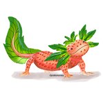 ambiguous_gender feral food fruit pink_body plant quadruped simple_background solo strawberry tail white_background panthera_arven amphibian axolotl elemental_creature flora_fauna food_creature living_fruit marine mole_salamander salamander 1:1 hi_res