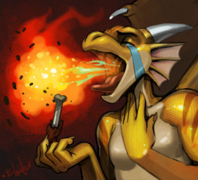 anthro back_wings bodily_fluids breath_powers brown_stripes elemental_manipulation facial_fin fire fire_breathing fire_manipulation male membrane_(anatomy) membranous_wings scales solo striped_body striped_scales stripes tears tongue tongue_out white_body white_scales wings yellow_body yellow_scales bleats mythology goldy_(golden.dragon) dragon mythological_creature mythological_scalie scalie hi_res