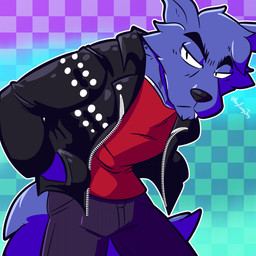 anthro clothed clothing cute_fangs dripping eyebrows fangs fur hands_in_both_pockets jacket male shirt simple_background solo tail teeth text topwear fizzyjay don't_eat_the_neighbours wolf_(don't_eat_the_neighbours) canid canine canis mammal wolf 1:1 digital_media_(artwork) hi_res