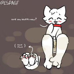 anthro bodily_fluids bulge claws clothing collar dialogue fur genital_fluids leaking_precum male musk pawpads paws precum precum_through_clothing precum_through_underwear solo text toe_claws underwear wet wet_clothing white_body white_fur lspagf boy_kisser_(meme) domestic_cat felid feline felis mammal 1:1 absurd_res hi_res meme