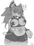 anthro belly bottomwear breasts clothing female looking_at_viewer shorts smile solo unknown_artist made_in_abyss nishagora mammal narehate absurd_res hi_res monochrome