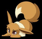 ambiguous_gender border brown_body brown_eyes brown_fur brown_tail dipstick_tail feral fur glistening glistening_eyes head_tuft lying markings on_front open_mouth solo tail tail_markings transparent_border tuft white_body white_fur white_tail milk-jug nintendo pokemon eevee generation_1_pokemon pokemon_(species) alpha_channel