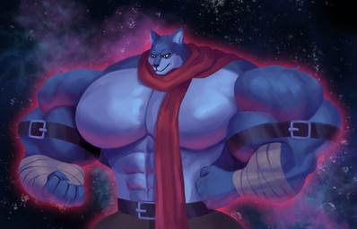 abs anthro biceps big_muscles blue_body deltoids growth huge_muscles hyper hyper_muscle_growth hyper_muscles macro male muscle_growth muscular muscular_anthro muscular_male pecs scarf solo triceps white_body mariamame dragon_ball dragon_ball_super bergamo canid canine canis mammal wolf hi_res