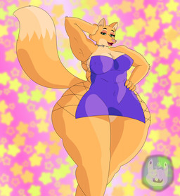 anthro bedroom_eyes big_breasts breasts cleavage clothed clothing erect_nipples eyebrow_piercing eyelashes eyeshadow facial_piercing fangs female fur glistening glistening_eyes green_eyes half-closed_eyes hand_on_head hand_on_hip huge_hips huge_thighs jewelry lipstick looking_at_viewer makeup narrowed_eyes navel_outline necklace nipple_outline nipples open_mouth open_smile orange_body orange_fur pattern_background piercing pink_background seductive sharp_teeth simple_background sleeveless_dress smile solo standing star star-shaped_background star_polygon teeth thick_thighs tongue wide_hips sammyc96 dreamworks the_bad_guys diane_foxington canid canine fox mammal 2022 hi_res shaded signature