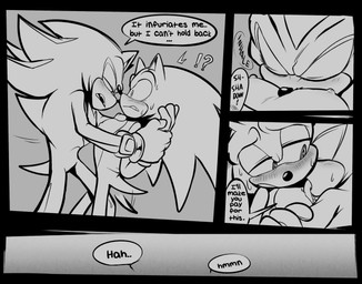 andromorph andromorph/male anthro blush bodily_fluids chest_lick dialogue duo intersex intersex/male male nipples nuzzling nuzzling_chest speech_bubble sweat text shaddycatz sega sonic_the_hedgehog_(series) shadow_the_hedgehog sonic_the_hedgehog eulipotyphlan hedgehog mammal 2023 comic digital_drawing_(artwork) digital_media_(artwork) english_text hi_res line_art monochrome