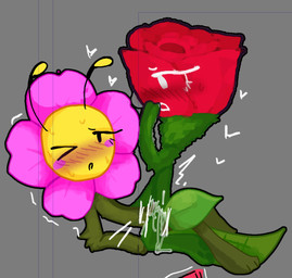 antennae_(anatomy) biped blush blush_lines blush_stickers bodily_fluids duo female female/female flower genital_fluids grey_background heart_symbol looking_pleasured not_furry not_furry_focus paws plant rose_(flower) rubbing_vulva sex simple_background sweat tribadism vaginal vaginal_fluids zyxxenise battle_for_dream_island object_shows flower_(bfdi) rose_(bfdi) elemental_creature flora_fauna flower_creature