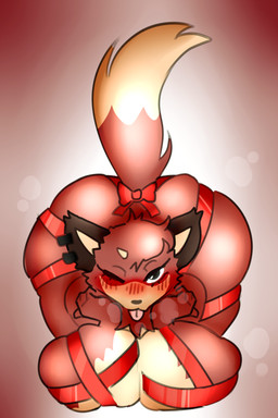 accessory anthro bdsm big_breasts big_butt blush bondage bound bow_(feature) bow_accessory bow_ribbon breasts butt female furgonomics gift_wrapped ribbon_bondage ribbons solo tail tail_accessory tail_bow tail_ribbon penelopisspiss grace_(floa) canid canine fox mammal hi_res
