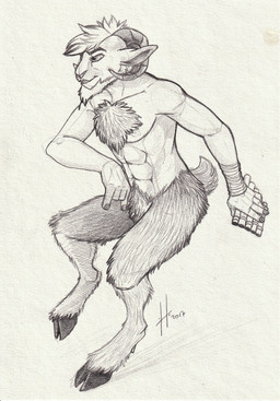 abs beard chest_tuft crotch_tuft facial_hair hooves horn leg_tuft male mouth_closed muscular muscular_male nipples nude pecs simple_background solo tuft hufnaar satyr 2017 absurd_res dated hi_res monochrome sketch