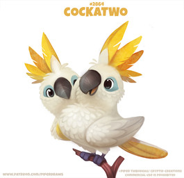 2_heads ambiguous_gender black_eyes blue_body blue_feathers copyright_symbol feathered_wings feathers feral humor multi_head one_eye_closed open_mouth pun simple_background solo symbol text visual_pun white_background white_body white_feathers wings yellow_body yellow_feathers piper_thibodeau avian bird cockatoo parrot digital_media_(artwork) digital_painting_(artwork) english_text painting_(artwork) url