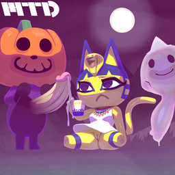 anthro big_penis bodily_fluids bottomless clothed clothing cum cum_drip cum_in_a_cup cum_in_container dripping female food fruit genital_fluids genitals group holidays jack-o'-lantern male male/female on_model penis plant pumpkin sitting smile vulva marthedog animal_crossing halloween nintendo ankha_(animal_crossing) jack_(animal_crossing) wisp_(animal_crossing) domestic_cat felid feline felis ghost mammal spirit 1:1