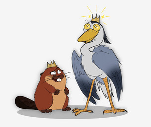 avian_feet beak beaver_tail blue_body blue_feathers brown_body brown_fur crown duo eyebrows feathered_wings feathers feral fur grey_body grey_feathers happy headgear joyful male open_mouth raised_eyebrow royalty simple_background size_difference sparkles sparkling_eyes tan_body tan_fur whiskers white_background wings noehaddock disney hoppers_(disney) pixar conner_(hoppers) king_george_(hoppers) avian beaver bird great_heron heron mammal pelecaniform rodent hi_res