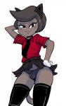 anthro bottomwear brown_hair bulge clothed clothing crossdressing femboy hair legwear looking_at_viewer male necktie skirt solo stockings underwear dbaru cartoon_network ok_k.o.!_let's_be_heroes purrcival domestic_cat felid feline felis mammal